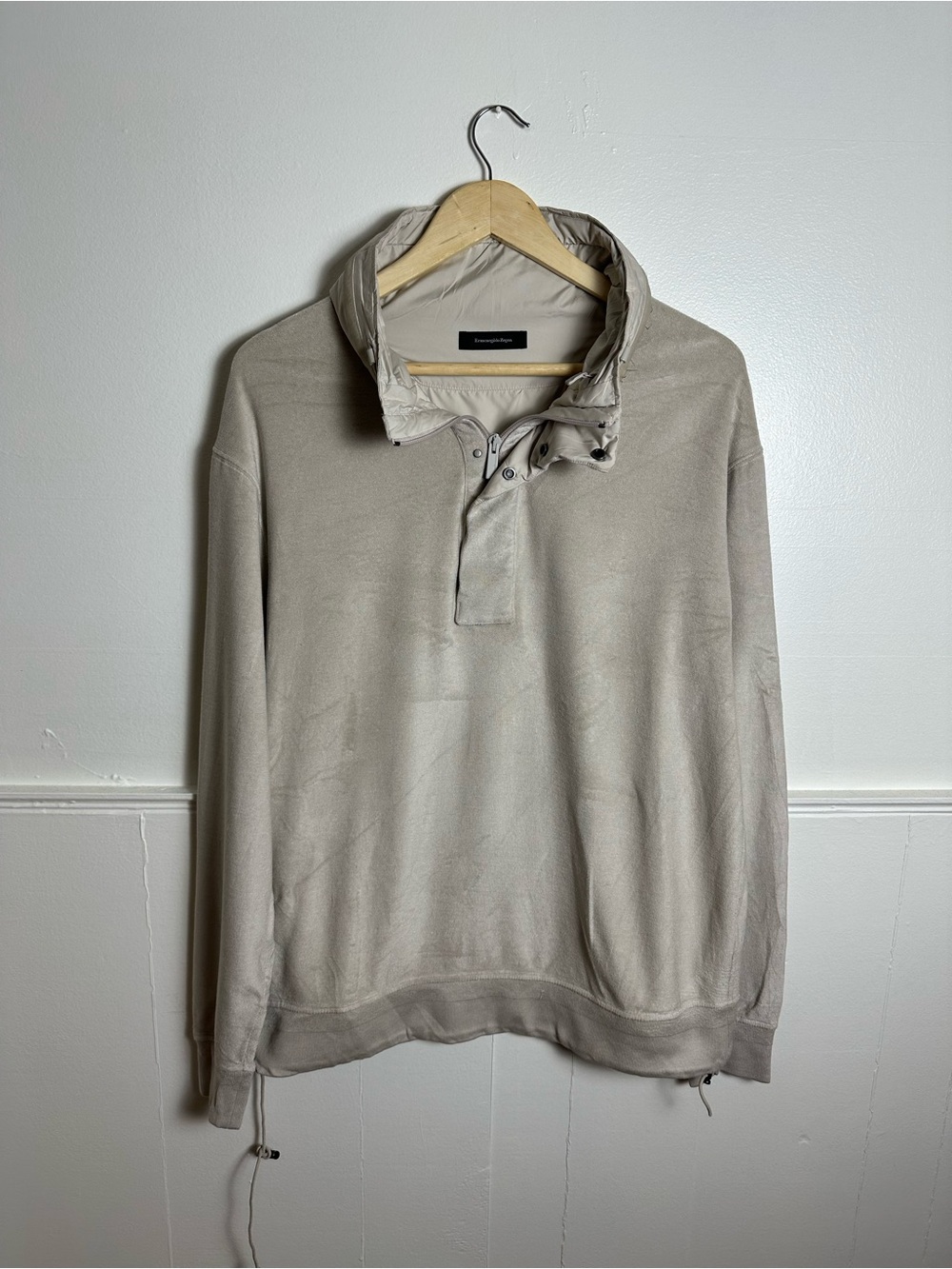 Ermenegildo Zegna Beige Cotton Silk Blend Concealed Hood Sweatshirt